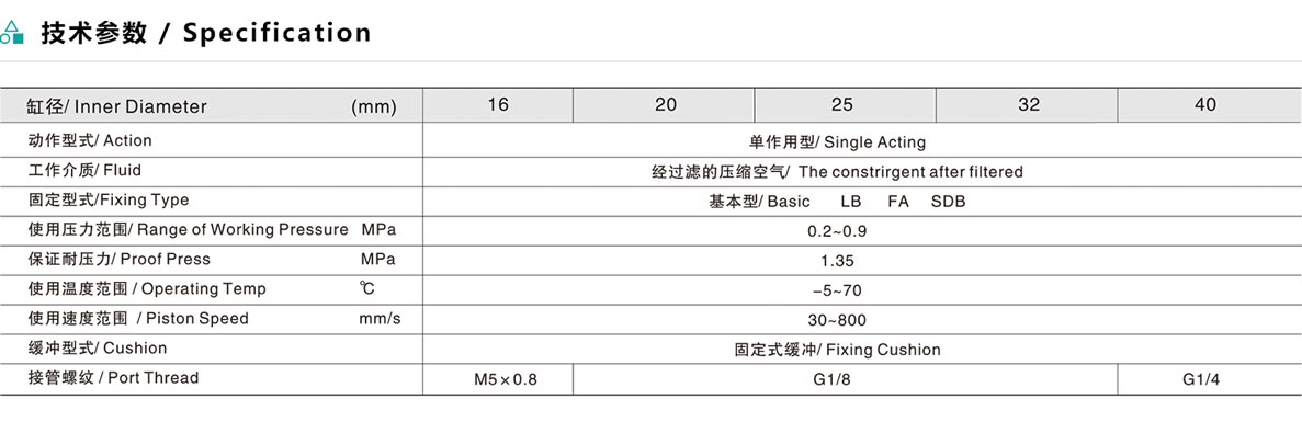 EMSAL 铝合金迷你气缸(单作用型)